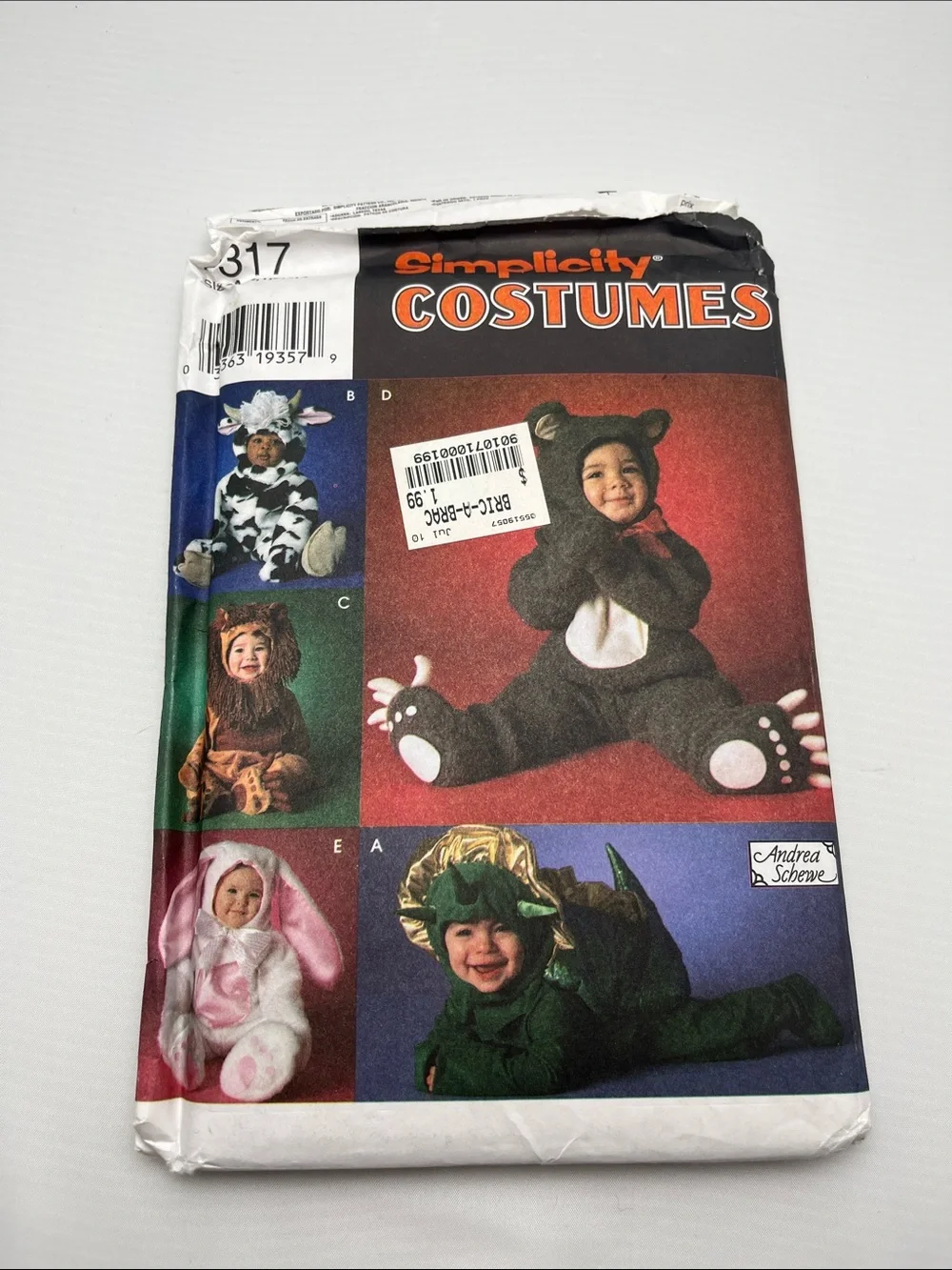 Simplicity Kids Bear Costume Pattern - Brown, White, Pink, Green, Blue, Black